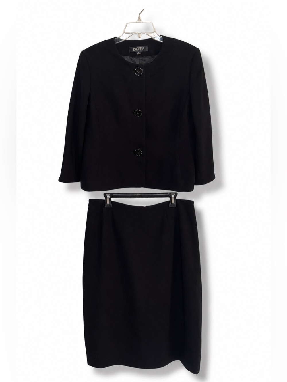 Kasper Vintage Black Two-Piece Skirt Suit - Classic Pencil Skirt, size 14